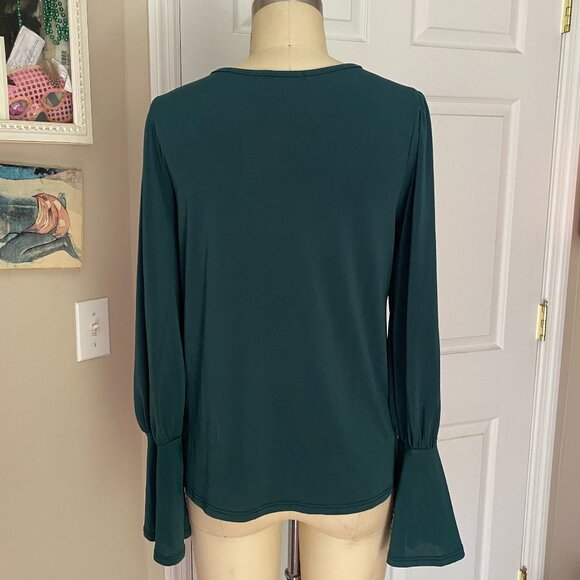GREEN ENVELOPE V-neck Mutton Sleeve slouchy Stretch Tunic Shirt *SMALL* - Picture 5 of 7